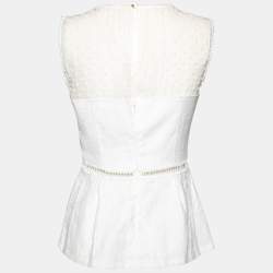 Pre Owned Cavalli Class White Cotton & Jacquard Sleeveless Top M