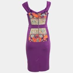 مملوكة مسبقًا Class by Roberto Cavalli Purple Jersey Floral Applique Beaded Bodycon Dress M