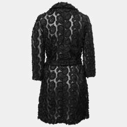 Pre Owned Class by Roberto Cavalli Black Floral Embroidered Organza Belted Coat L