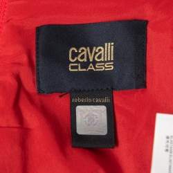 مملوكة مسبقًا Class by Roberto Cavalli Red Stretch Crepe Pleat Detail Knee Length Skirt M