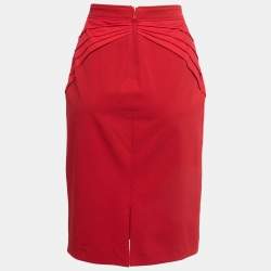 مملوكة مسبقًا Class by Roberto Cavalli Red Stretch Crepe Pleat Detail Knee Length Skirt M