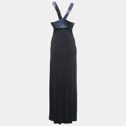 Pre Owned Class by Roberto Cavalli Black Printed Silk & Jersey Sleeveless Maxi Dress L