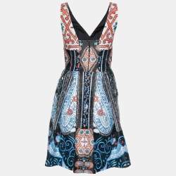 Pre Owned Cavalli Class Multicolor Printed Jacquard V Neck Mini Dress S