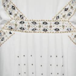 Pre Owned Class by Roberto Cavalli White Crystals Embellished Polyester Sleeveless Maxi Dress S