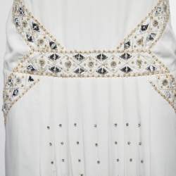 Pre Owned Class by Roberto Cavalli White Crystals Embellished Polyester Sleeveless Maxi Dress S