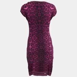Class by Roberto Cavalli Purple Leopard Patterned Knit Flared Short Dress M