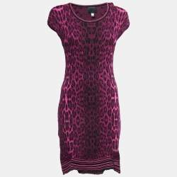 Class by Roberto Cavalli Purple Leopard Patterned Knit Flared Short Dress M