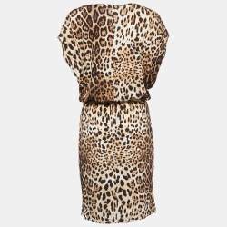 مملوكة مسبقًا Class by Roberto Cavalli Beige Animal Print Jersey Belted Short Dress M
