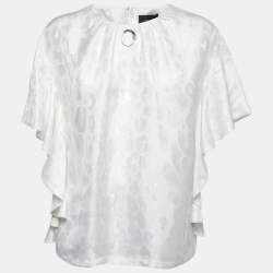 Class by Roberto Cavalli White Leopard Jacquard Flutter Sleeve Top M