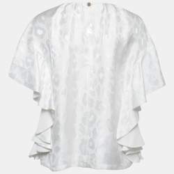 Class by Roberto Cavalli White Leopard Jacquard Flutter Sleeve Top M