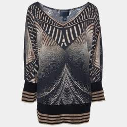 Pre Owned Class by Roberto Cavalli Monochrome Modal Knit Lurex Detail Sweatshirt L
