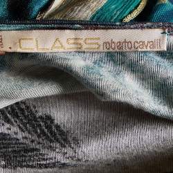 Pre Owned Class by Roberto Cavalli Multicolor Printed Jersey & Silk Trim Detail Maxi Dress M