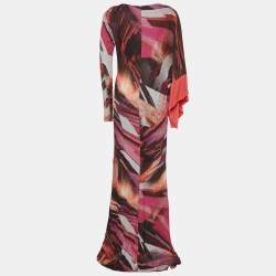 Pre Owned Cavalli Class Multicolor Printed Jersey Maxi Dress L