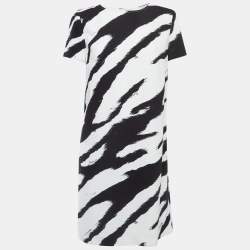 Pre Owned Class by Roberto Cavalli White/Black Patterned Crepe Shift Dress L