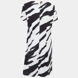 Pre Owned Class by Roberto Cavalli White/Black Patterned Crepe Shift Dress L