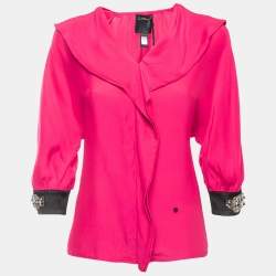Pre Owned Class by Roberto Cavalli Pink Silk Embellished Long Sleeve Blouse S 