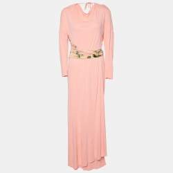 Pre Owned Class by Roberto Cavalli Pink Peach jersey Printed Waist Detail Maxi Dress M