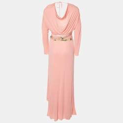 Pre Owned Class by Roberto Cavalli Pink Peach jersey Printed Waist Detail Maxi Dress M