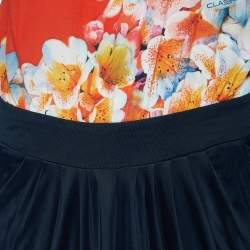 Pre Owned Cavalli Class Printed Silk & Black Jersey Draped One Shoulder Gown L