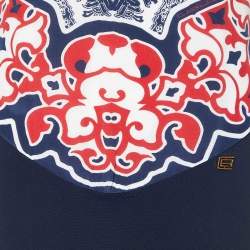 Pre Owned Class by Roberto Cavalli Navy Blue Printed Knit & Chiffon Midi Dress M