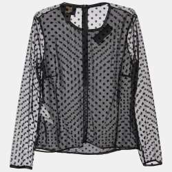 Pre Owned Class by Roberto Cavalli Black Flock Dotted Tulle Sheer Blouse M