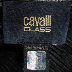 Pre Owned Class by Roberto Cavalli Black Flock Dotted Tulle Sheer Blouse M