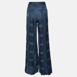Pre Owned Class by Roberto Cavalli Navy Blue Textured Linen Blend Flared Trousers M
