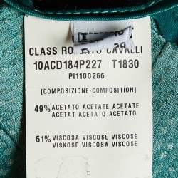 Class by Roberto Cavalli Green Textured Satin Flared Trousers M