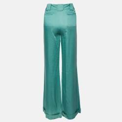 Class by Roberto Cavalli Green Textured Satin Flared Trousers M