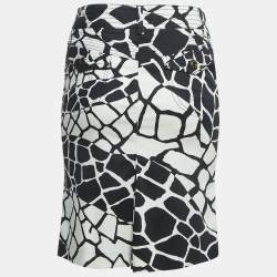 Class by Roberto Cavalli Black Print Crepe Pleat Detail Short Skirt S