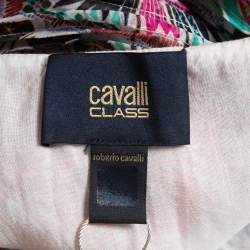 Pre Owned Class by Roberto Cavalli Multicolor Printed Silk Pleated Flutter Sleeve Maxi Dress M