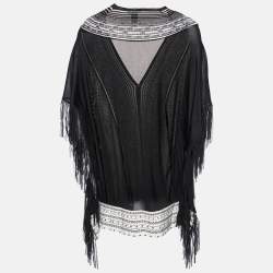 Pre Owned Class by Roberto Cavalli Black Knit Fringe Detail Cardigan M