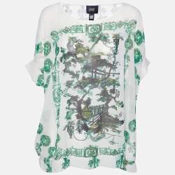 Class by Roberto Cavalli White Print Crepe Loose Fitted Blouse L
