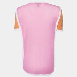 Pre Owned توب كلاس باي روبرتو كافالي حرير محاك بأكمام قصيرة مطبوع بألوان متعددة مقاس متوسط