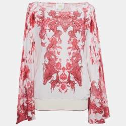 Roberto Cavalli Pink Floral Print Jersey Kimono Top M