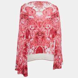 مملوكة مسبقًا توب كيمونو كافالي وردي بطبعة زهور جيرسي مقاس متوسط