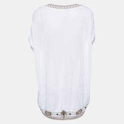 مملوكة مسبقًا تونيك كلاس باي روبرتو كافالي حرير و محبوك مطبوع أزرق داكن مقاس كبير جدًا