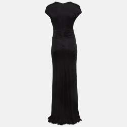 Pre Owned Class by Roberto Cavalli Black Printed Jersey Ruched Sleeveless Maxi Dress M