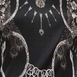 Pre Owned Class by Roberto Cavalli Black Printed Jersey Ruched Sleeveless Maxi Dress M