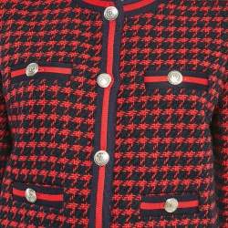 Claudie Pierlot Red/Blue Houndstooth Tweed Jacket M