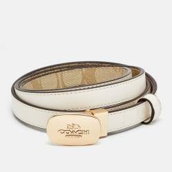 مملوكة مسبقًا حزام كوتش بوجهيه بإبزيم مقلوب قماش كانفاس مغطى بنقشة باللون البيج والجلد