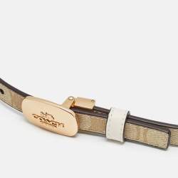 مملوكة مسبقًا حزام كوتش بوجهيه بإبزيم مقلوب قماش كانفاس مغطى بنقشة باللون البيج والجلد