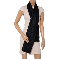 Coach Black Signature C Wrap Wool & Silk Scarf