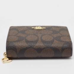 Coach Brown/Black Signature Coated Canvas Compact Wallet