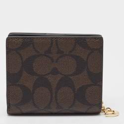 Coach Brown/Black Signature Coated Canvas Compact Wallet