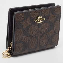 Coach Brown/Black Signature Coated Canvas Compact Wallet