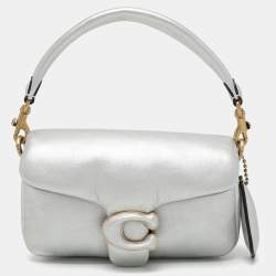 Pre Owned Coach Silver Leather Tabby Pillow 18 Top Handle Bag