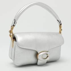 Pre Owned Coach Silver Leather Tabby Pillow 18 Top Handle Bag