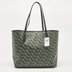 Pre Owned Coach Green Monogram Coated Canvas and Leather City Tote