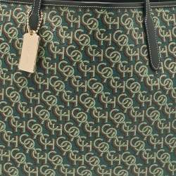 Pre Owned Coach Green Monogram Coated Canvas and Leather City Tote